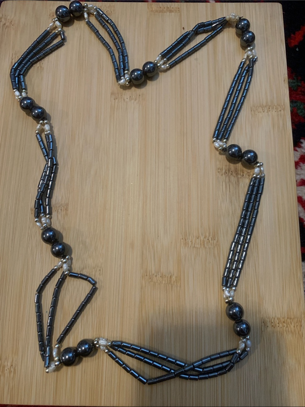 Vintage Black Hematite and Pearl Bead Necklace - Women Jewelry